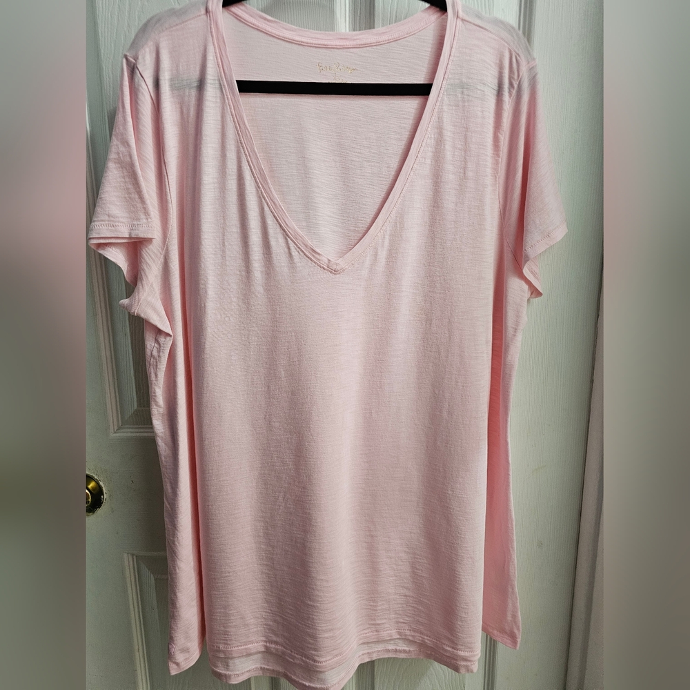 Lilly Pulitzer Etta V-Neck Tee Shirt Calla Lilly Pink XXL